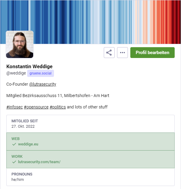 Screenshot des Profils von @weddige@gruene.social